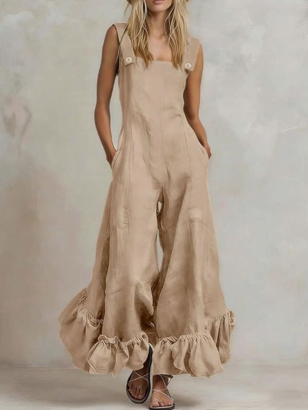 Jumpsuit for Women Square Neck Wide Leg with pockets